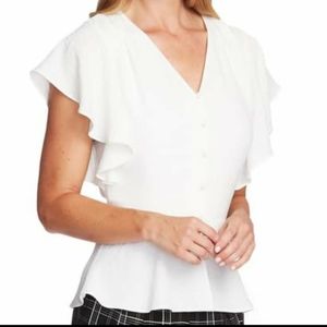 VINCE CAMUTO Ruffle Sleeve Georgette Peplum Top